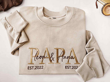 Custom Embroidered PAPA Sweatshirt, Grandpa Shirt With Date, Daddy Est Year Shirt